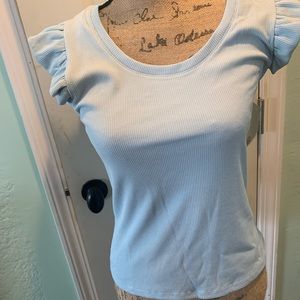 Flutter sleeve ribbed knit tee